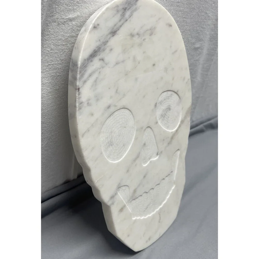 Marble Cheese Board Charcuterie Serving Tray White Skull Halloween Witch Goth